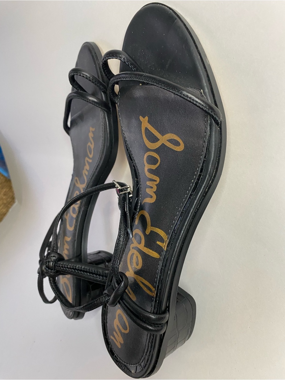 Sam Edelman Isle Black Leather Strappy Block Heel Sandal Y2K Minimalist 8.5 - Picture 7 of 11
